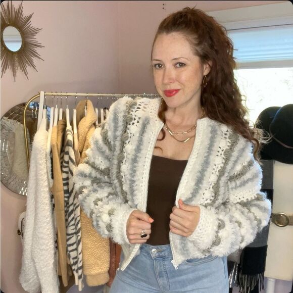 Junior Collection Mervyns Vintage 70s Knit Chunky Bauble PomPom Sweater Jacket S - Picture 7 of 7